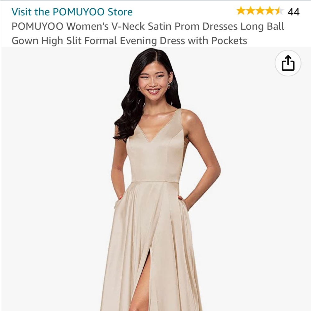 POMUYOO Women's V-Neck Satin Long Gown High Slit Dress with Pockets sz 6
